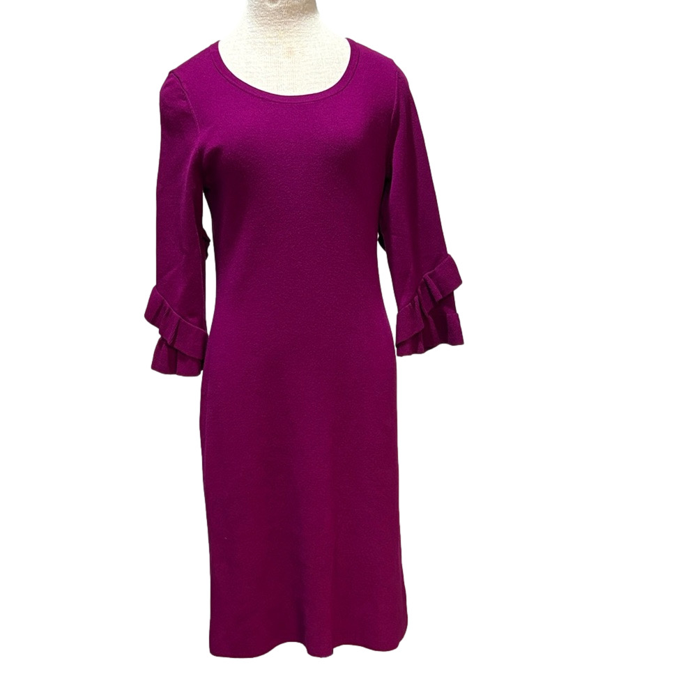 Talbots sz M magenta sweater dress with ruffled sleeves